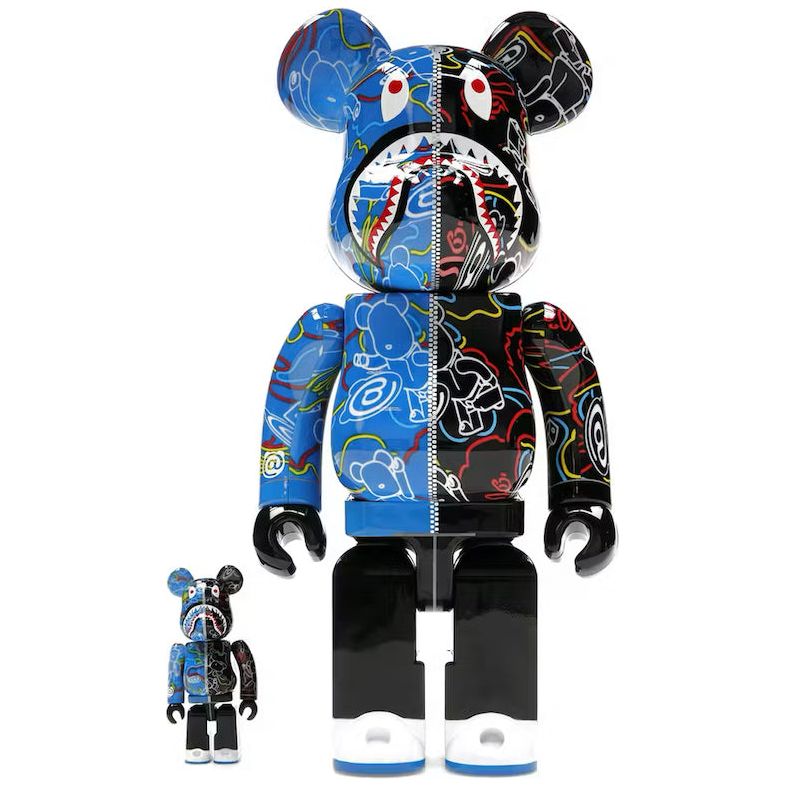 Bearbrick x BAPE Line Camo Shark 100% & 400% Set Blue/Black