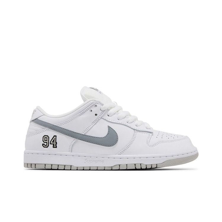 Supreme x Dunk Low SB 'White Metallic Silver'