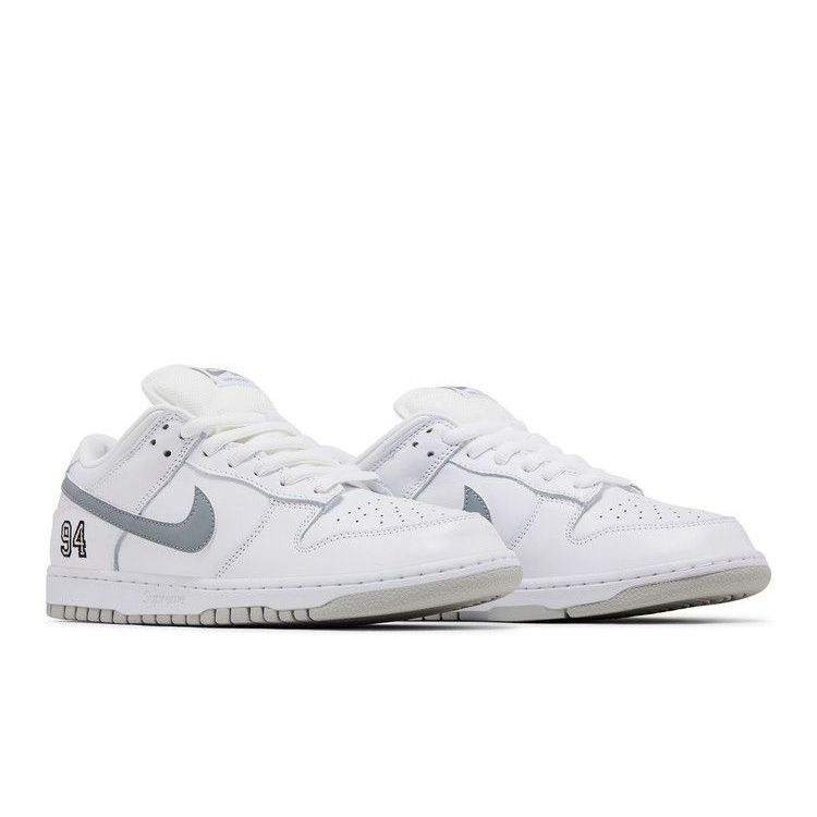 Supreme x Dunk Low SB 'White Metallic Silver'