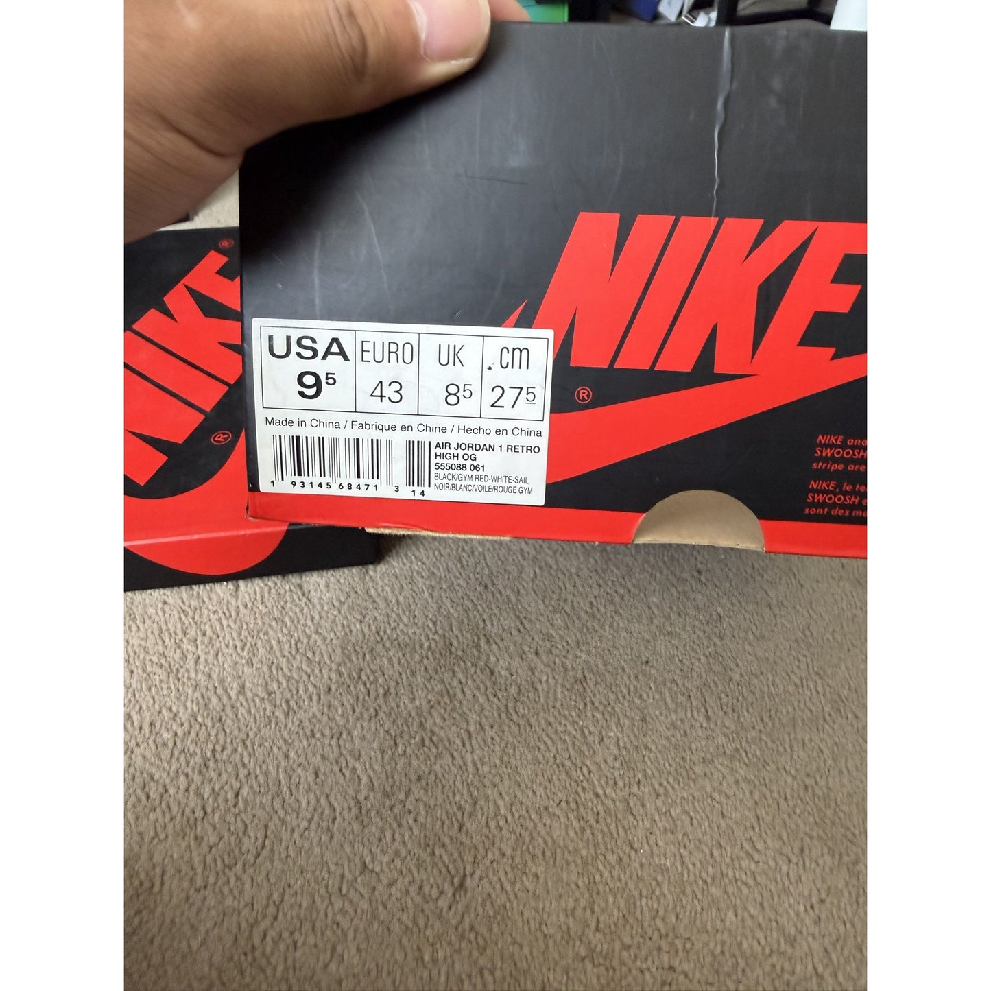 Jordan 1 Retro High Black Gym Red